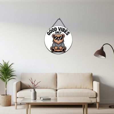 Good Vibes Only Wall Hanging Cute Teddy Wall Art with Chain Hanging Wall Hanging for Living Room, Bedroom, Office, Café Inspirational Wall Art Positive Vibes Decor